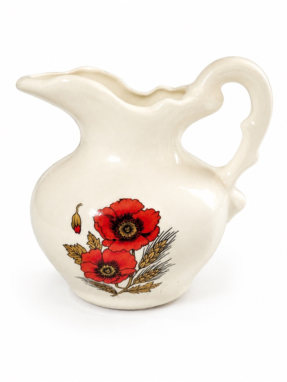 Vintage Poppy Floral Ceramic Pitcher Vase 6 Inch